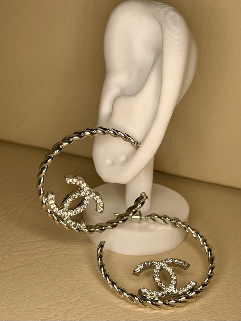 CC Silver-Tone Crystal Hoop Earrings